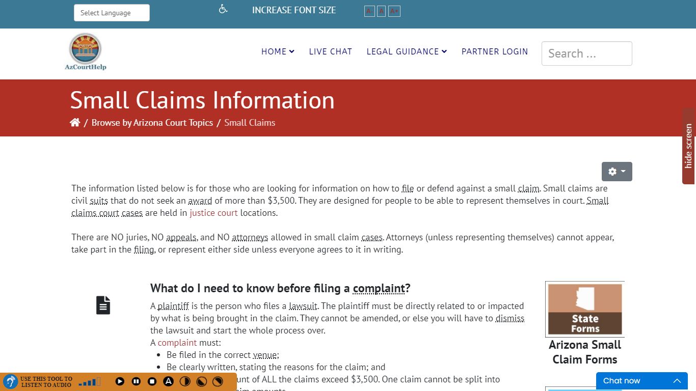 Small Claim Cases and General Information in Arizona Justice Courts